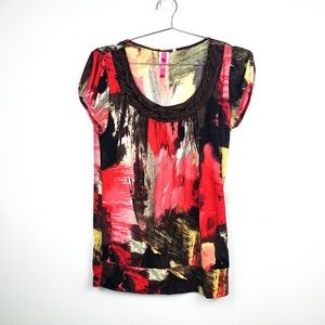 ⭐ Abstract Print Blouse Brown & Red